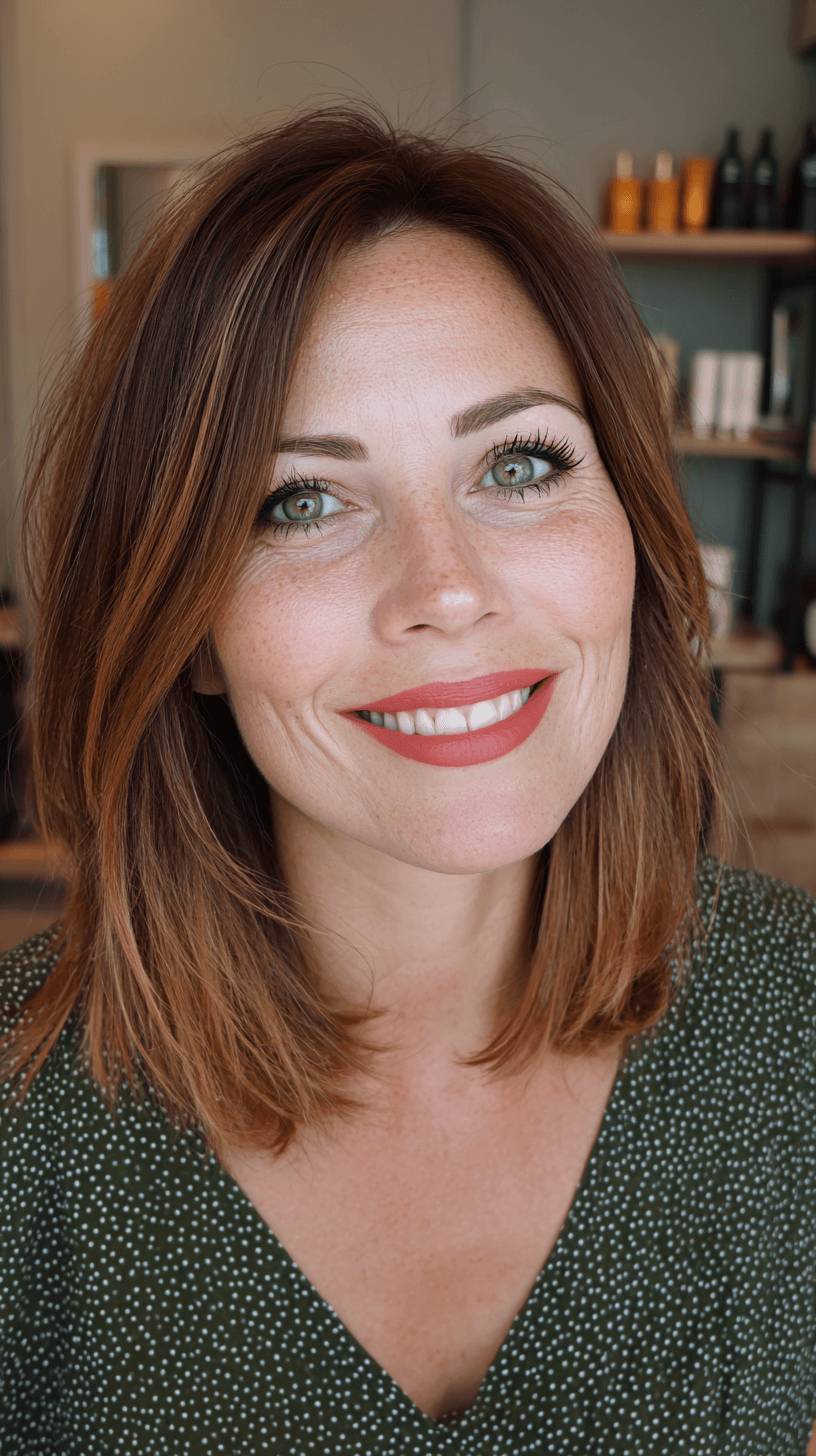 Warm Chestnut Mid-Length Cut with Subtle Layers