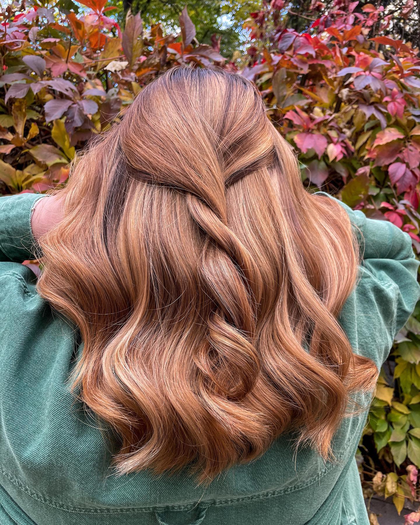 Warm Cinnamon Waves with Twisted Half-Up Detail