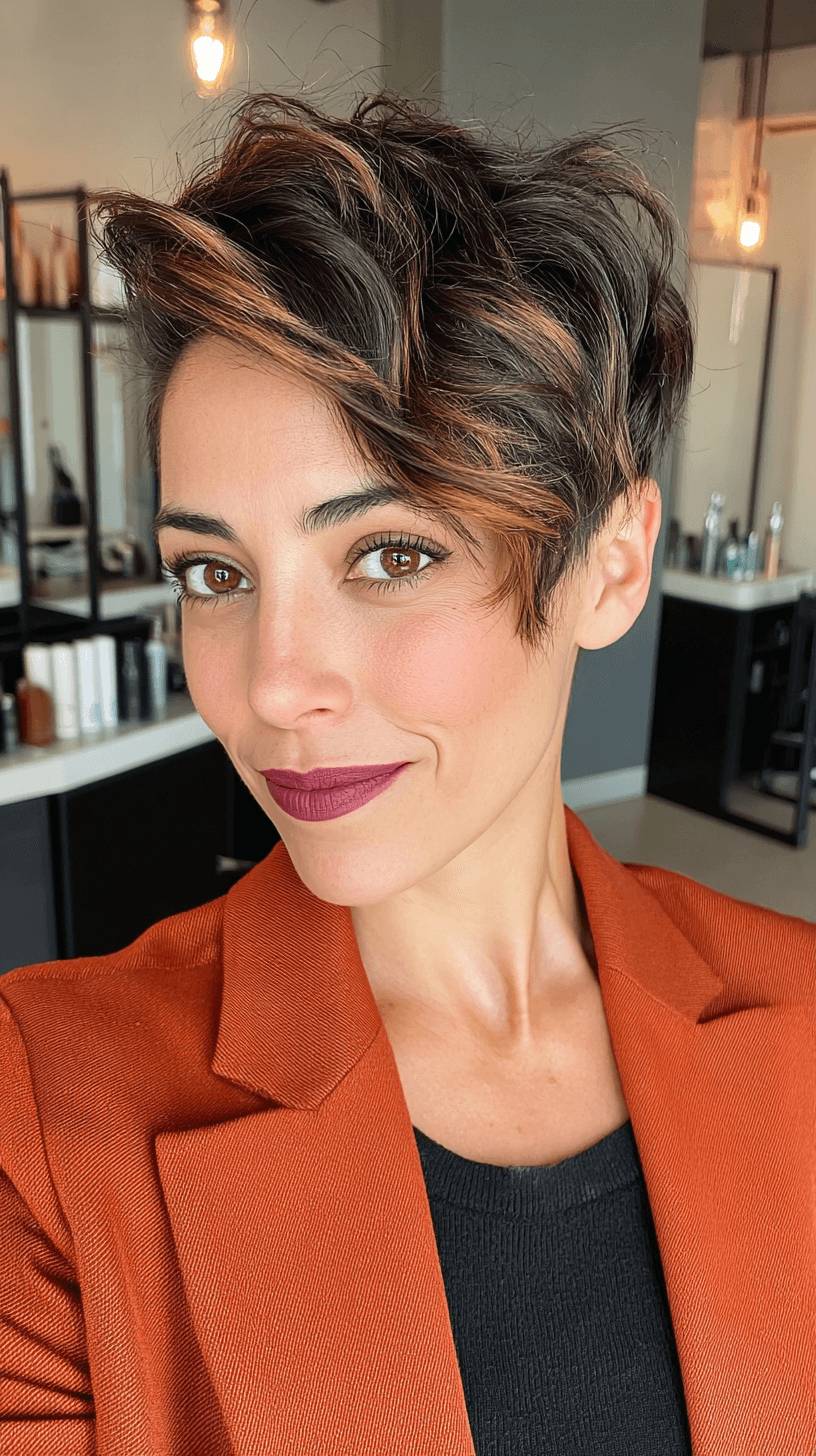 Bold Textured Pixie with Subtle Caramel Highlights