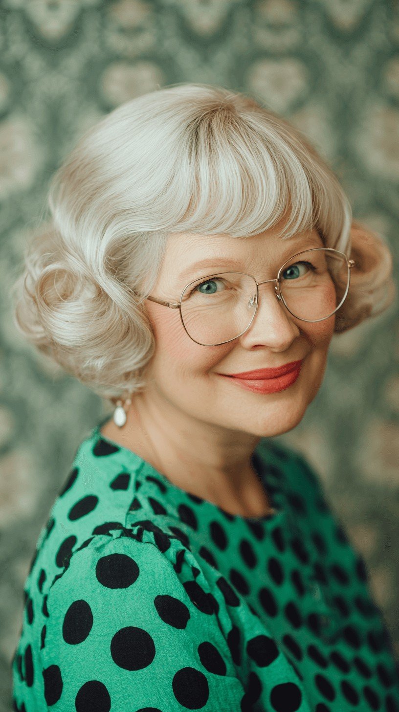 Charming Vintage Curly Bob with Soft Fringe