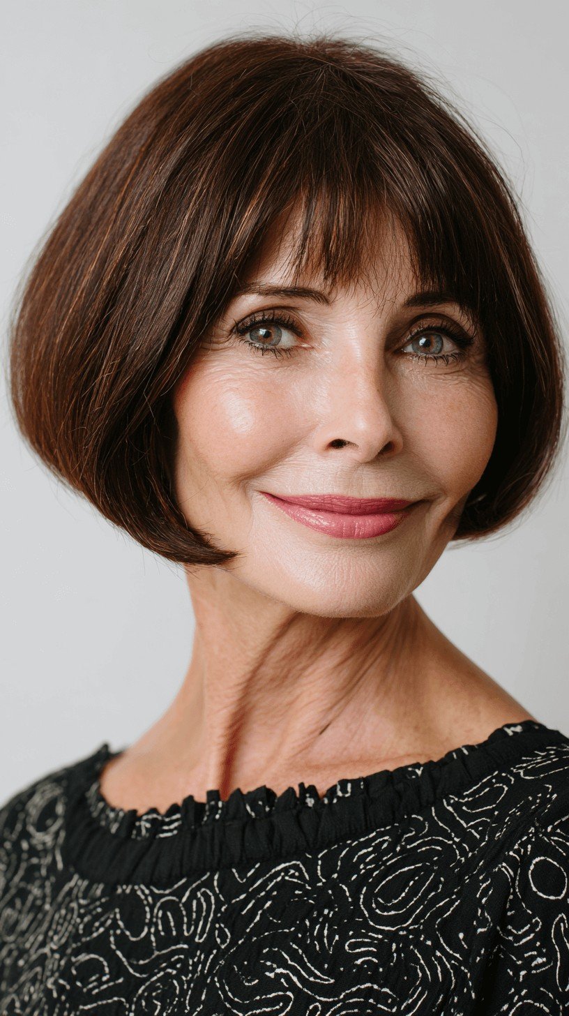 Chic Brown Rounded Bob with Subtle Bangs