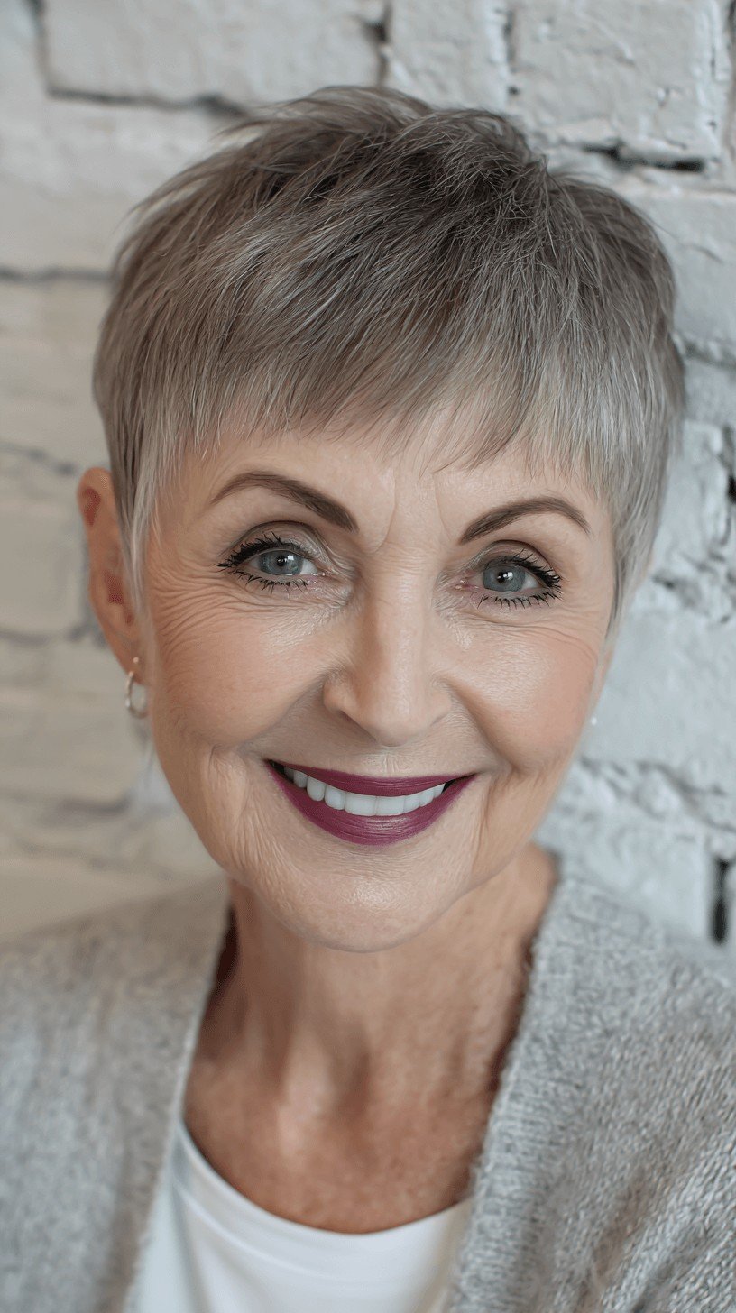 Chic Short Textured Pixie with Light Grey Highlights