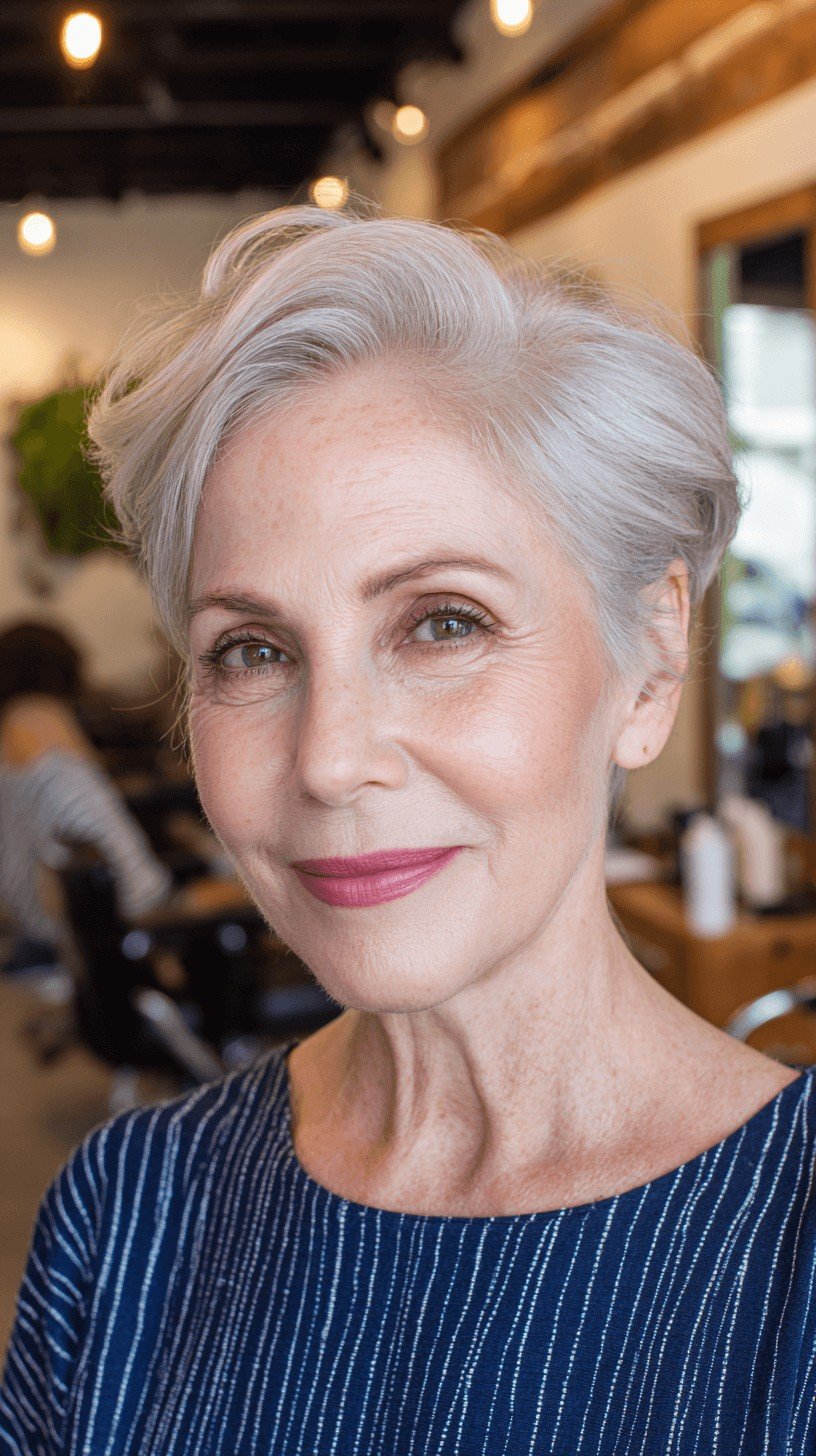 Chic Silvery Tapered Pixie with Soft Volume
