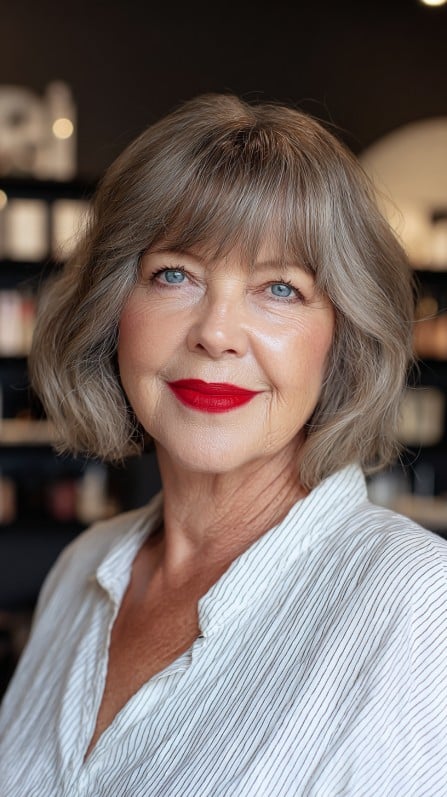 Chic Soft Gray Textured Lob with Face-Framing Layers