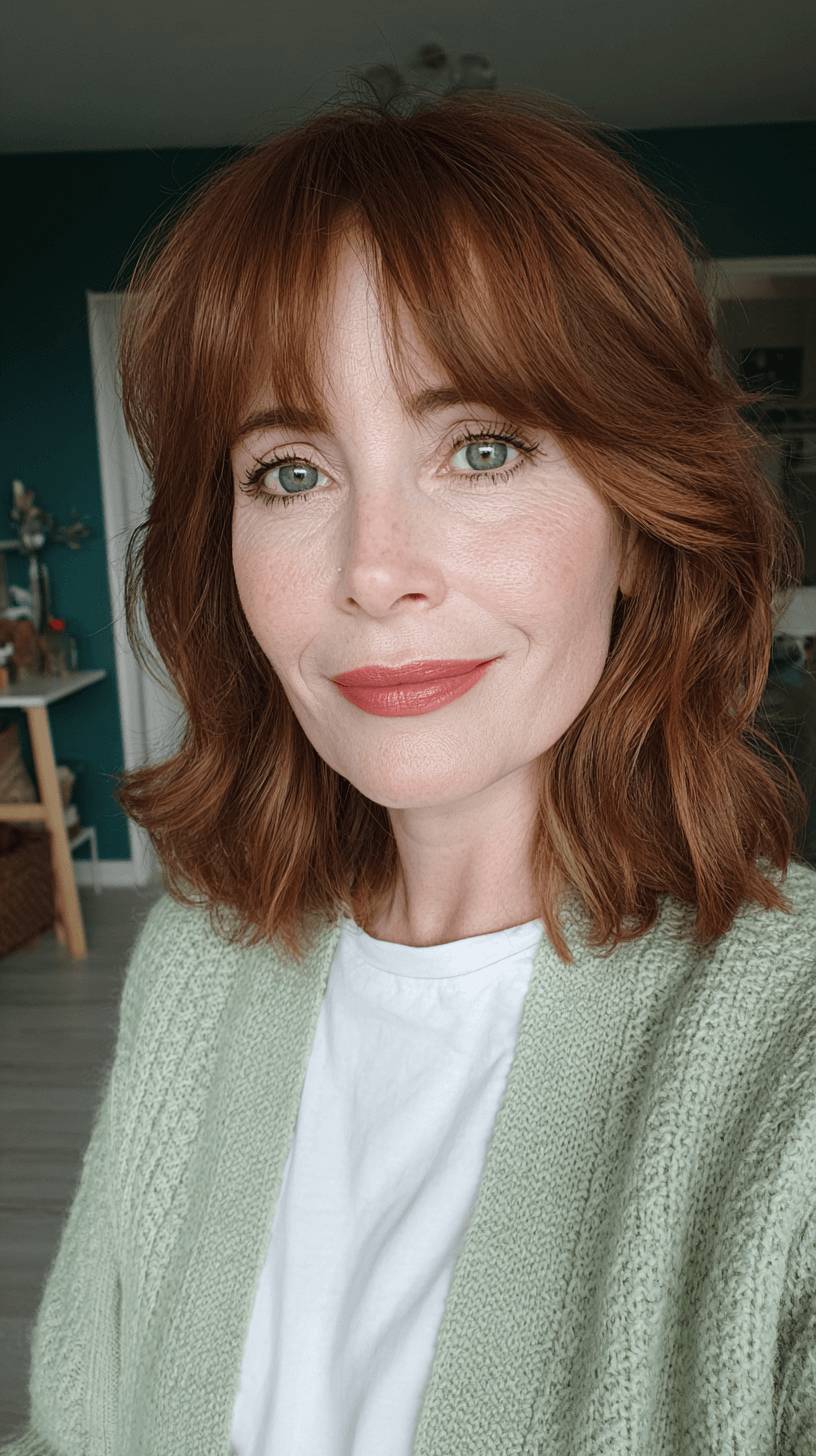 Chic Textured Lob with Face-Framing Bangs