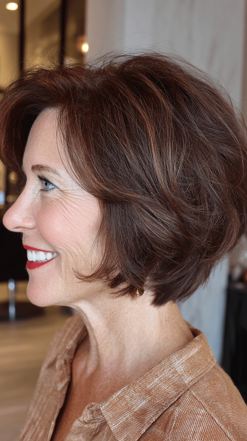 Chic Textured Stacked Bob with Rich Chocolate Tones