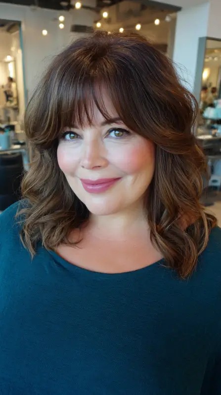 Effortless Shoulder-Length Waves with Soft Bangs