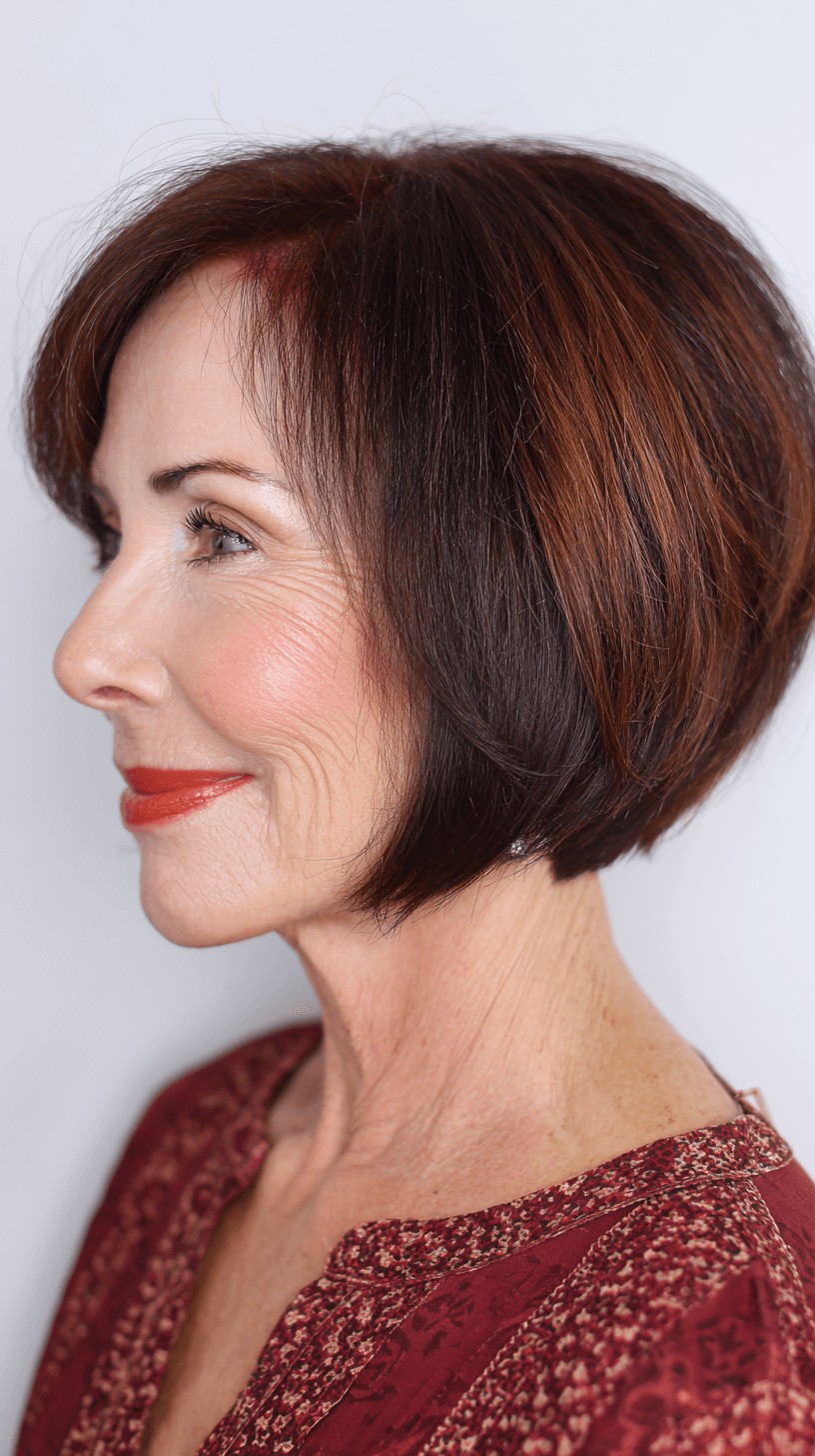 Elegant Chocolate Stacked Bob with Subtle Highlights