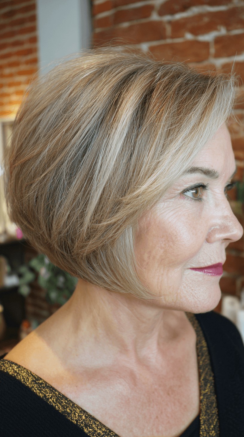 Elegant Softly Textured Stacked Bob with Subtle Highlights