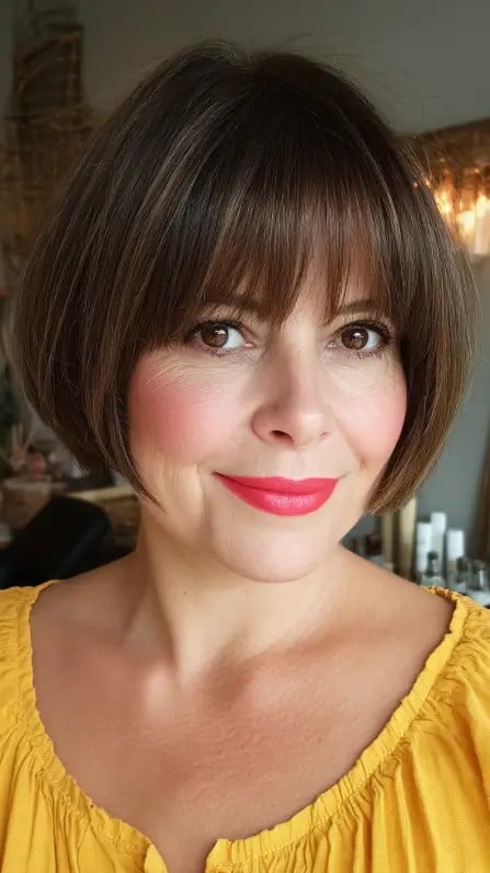 Modern Rounded Bob with Full Bangs