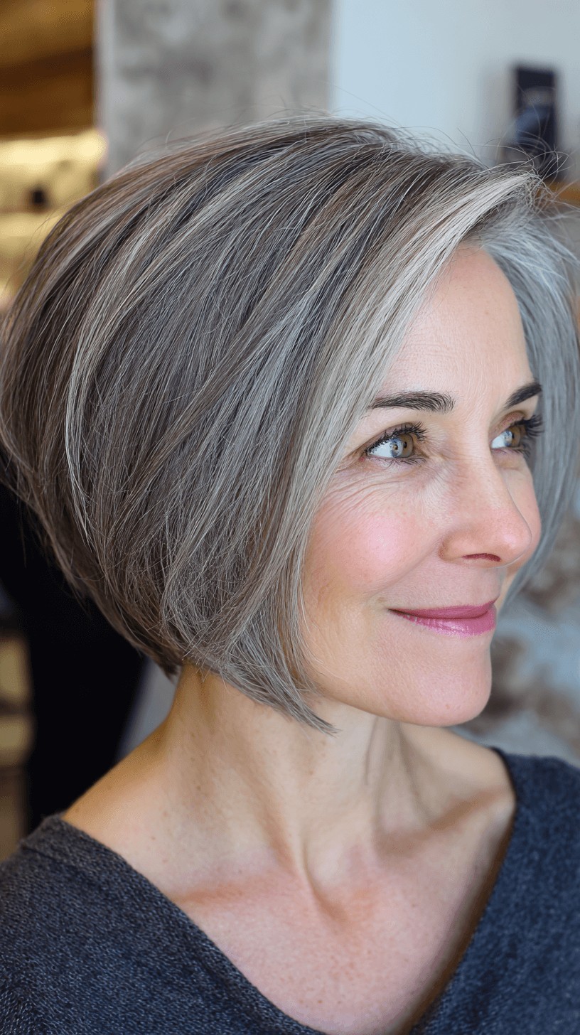 Modern Silvery Stacked Bob with Textured Layers