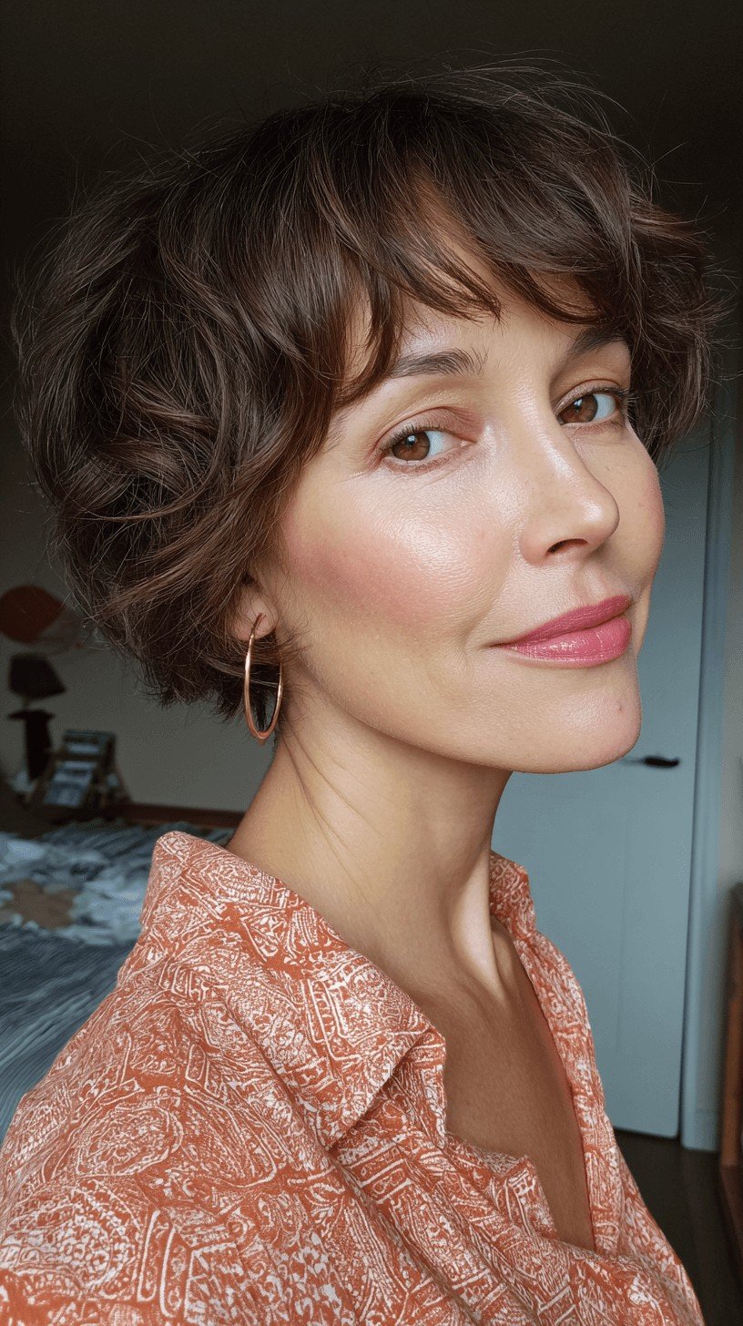 Playful Curly Pixie with Face-Framing Bangs