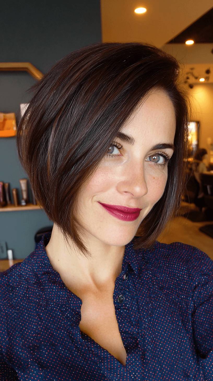 Sleek Angular Bob with Subtle Caramel Tones