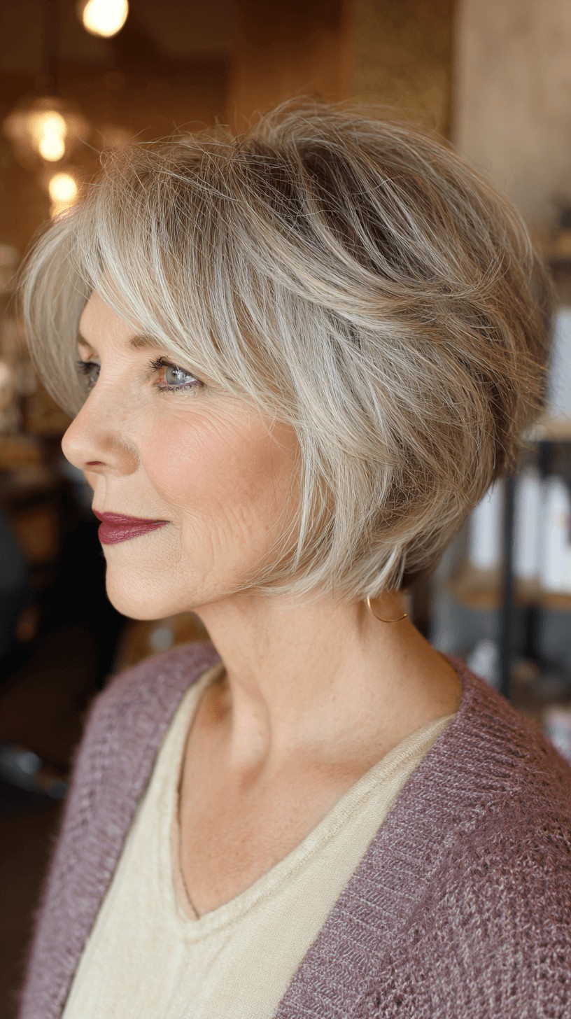Softly Layered Ash Blonde Stacked Bob