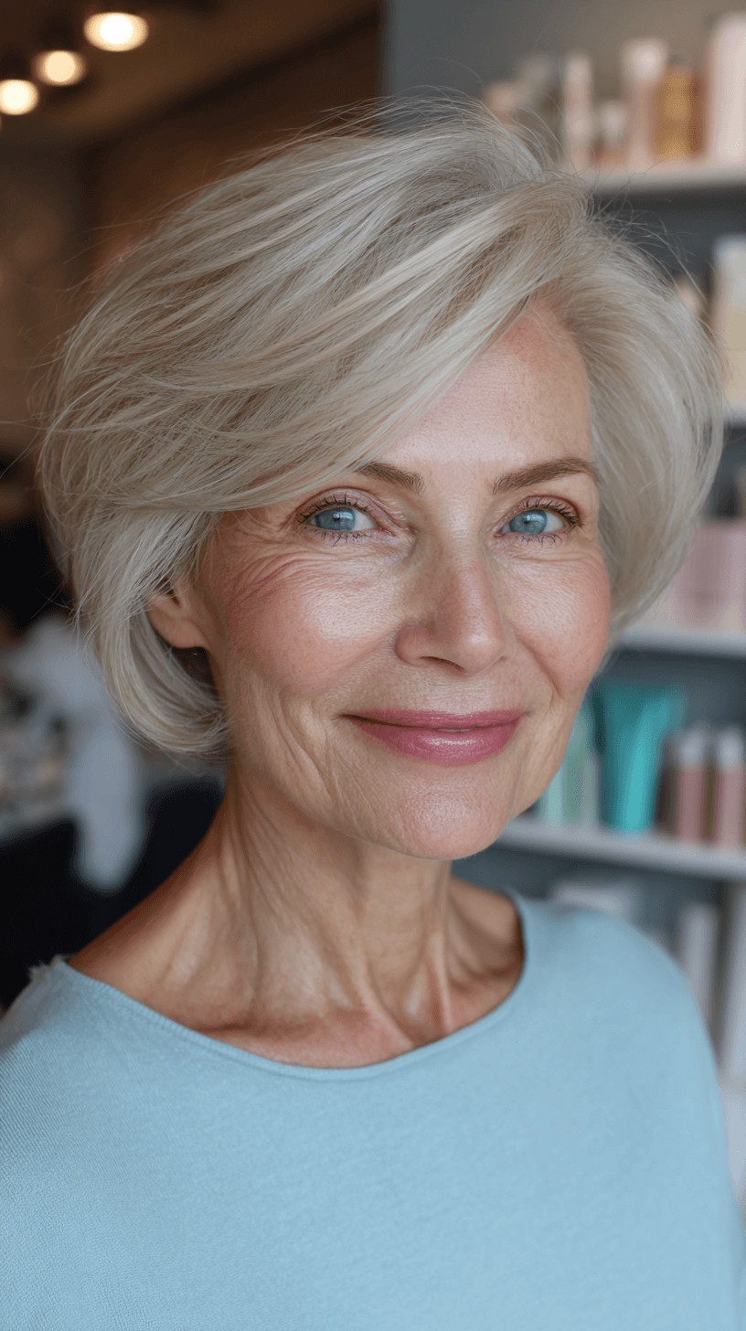 Softly Layered Silver Shag with Wispy Bangs