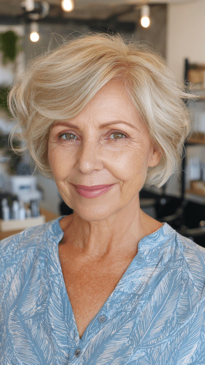 Softly Textured Short Bob with Light Blonde Highlights