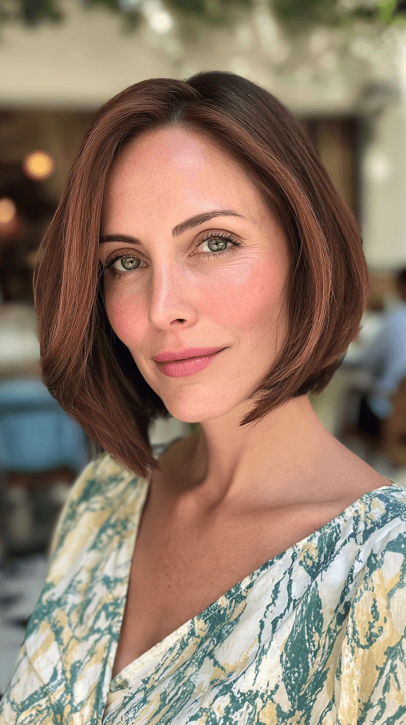 Stylish Angular Bob with Rich Chestnut Color