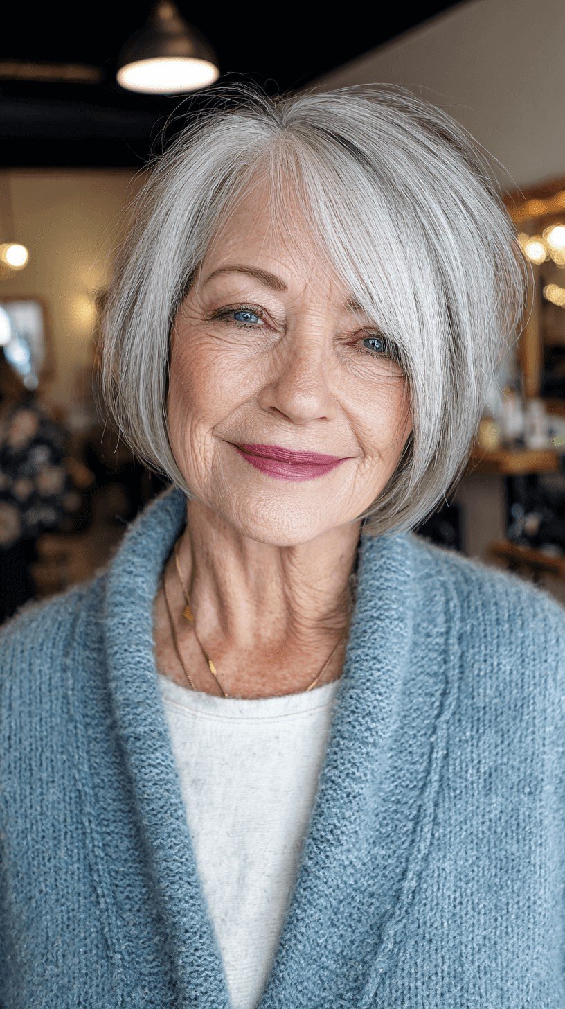 Stylish Textured Silver Bob with Subtle Layers