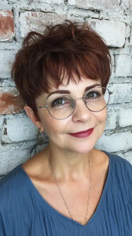 Textured Copper Pixie Cut with Soft Bangs