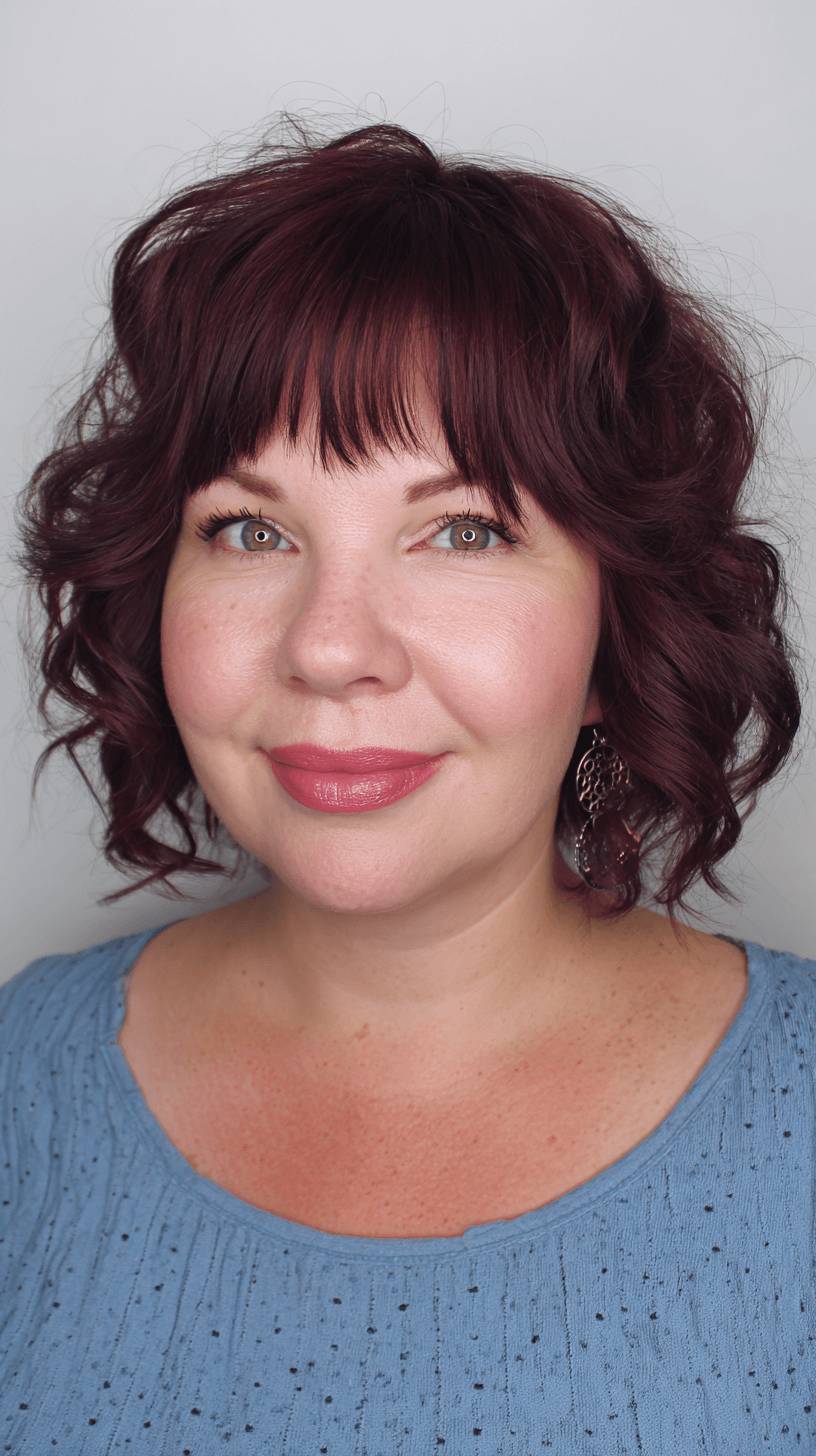 Textured Curly Lob with Wispy Bangs