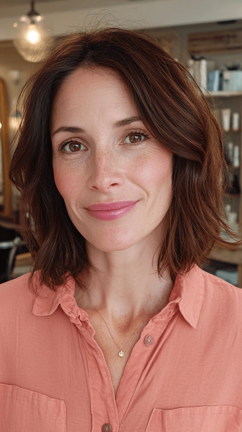 Textured Mid-Length Wavy Cut with Subtle Highlights