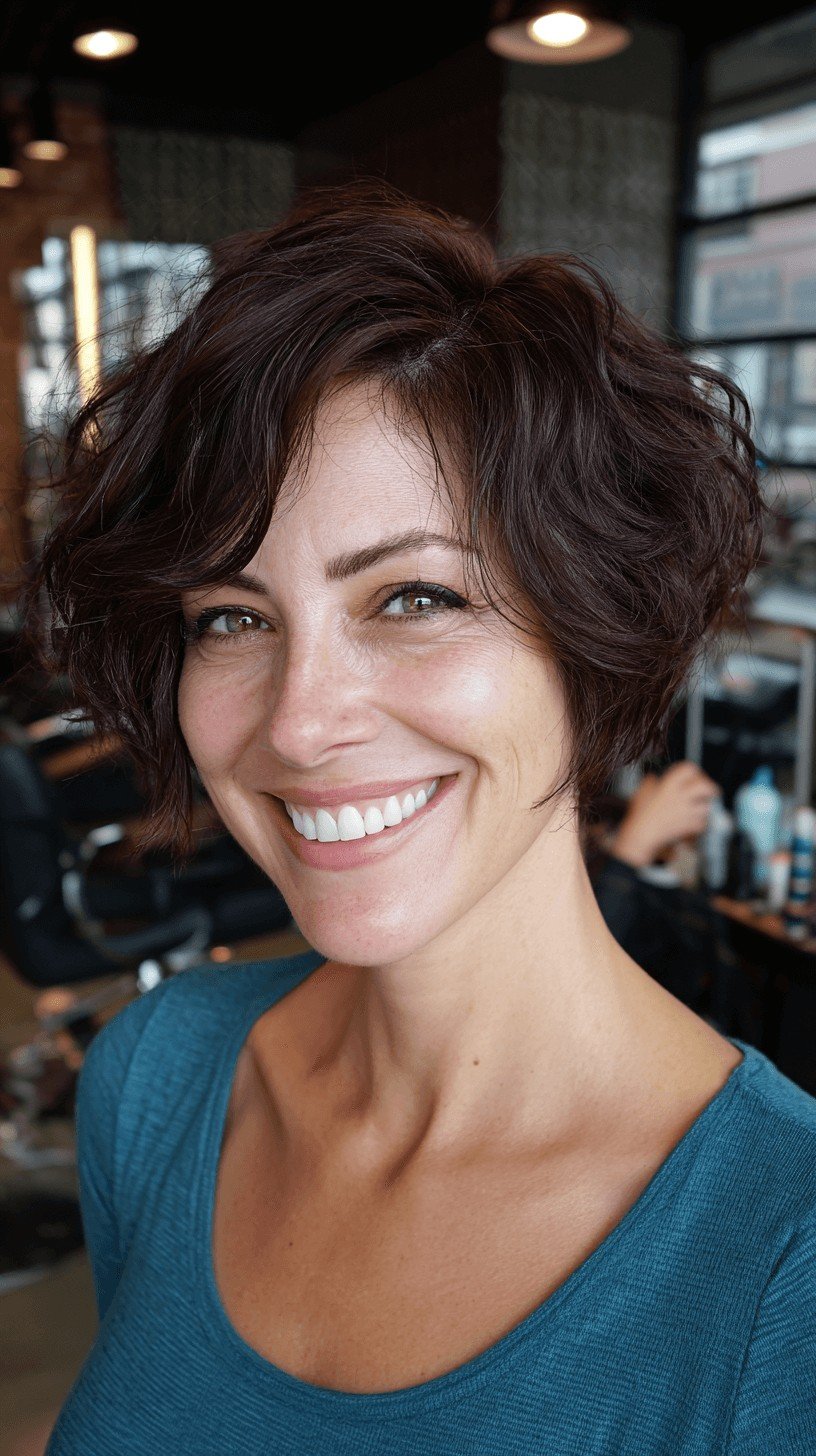 Textured Short Curly Cut with Face-Framing Waves