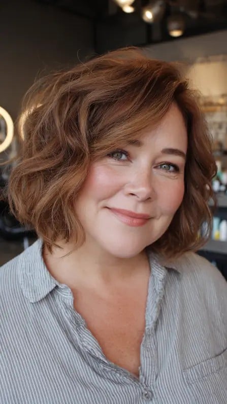 Textured Shoulder-Length Bob with Gentle Waves