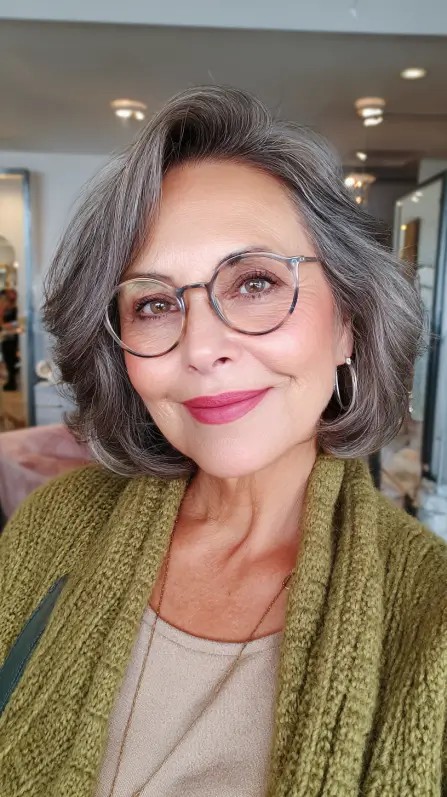 Textured Silver Bob with Soft Waves