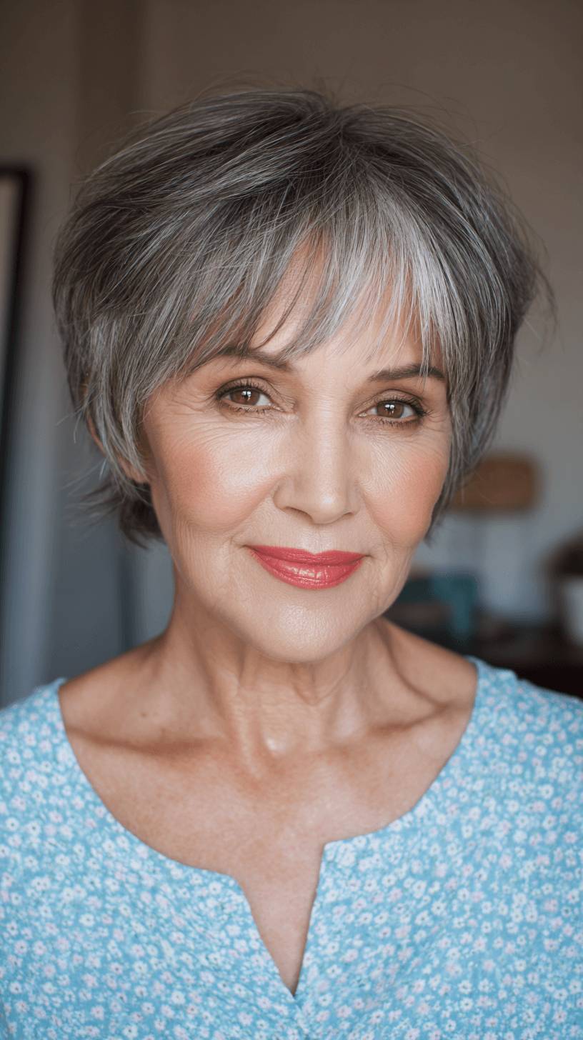 Textured Silver Pixie Cut with Soft Fringe