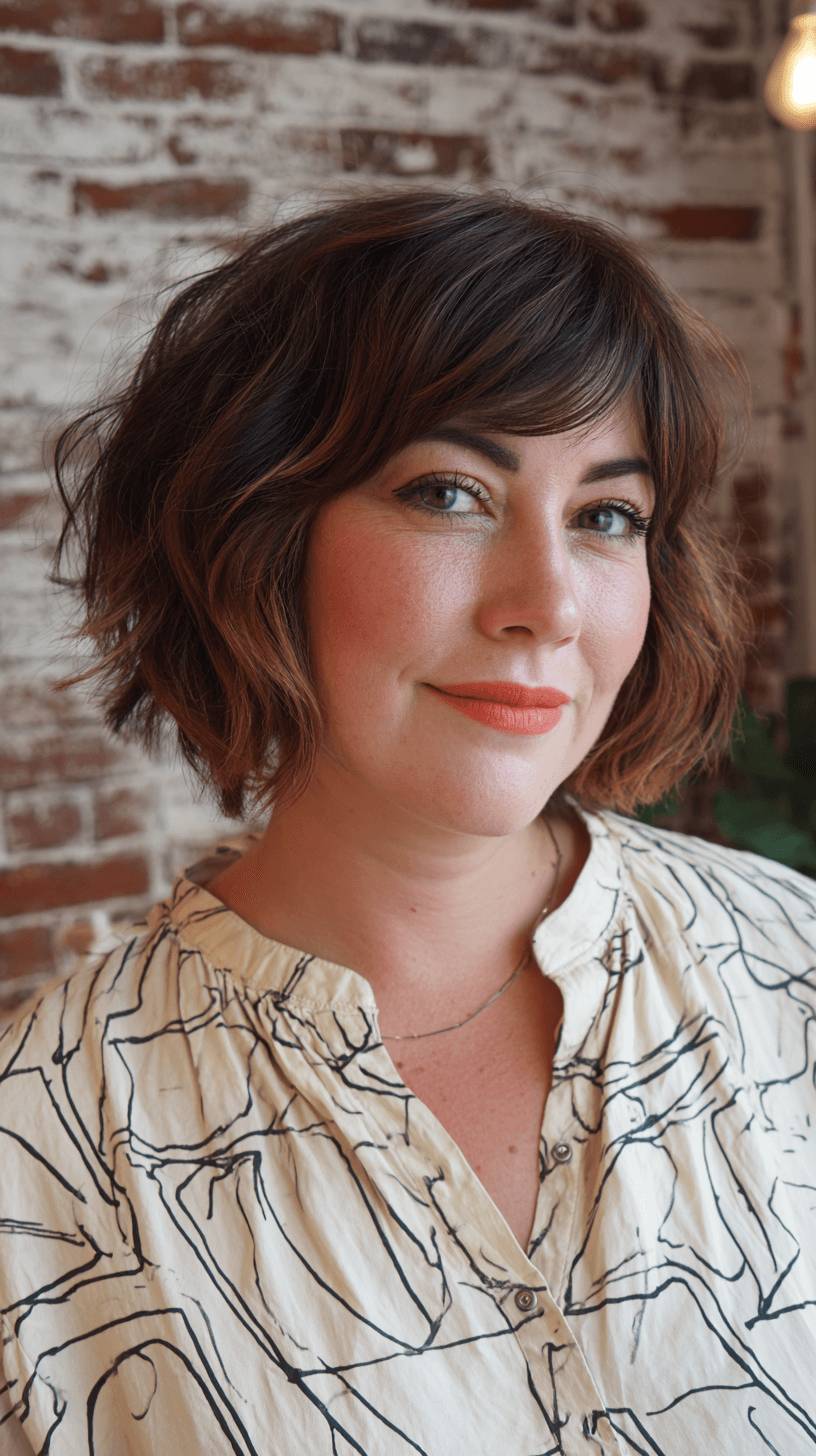 Textured Wavy Bob with Subtle Caramel Highlights
