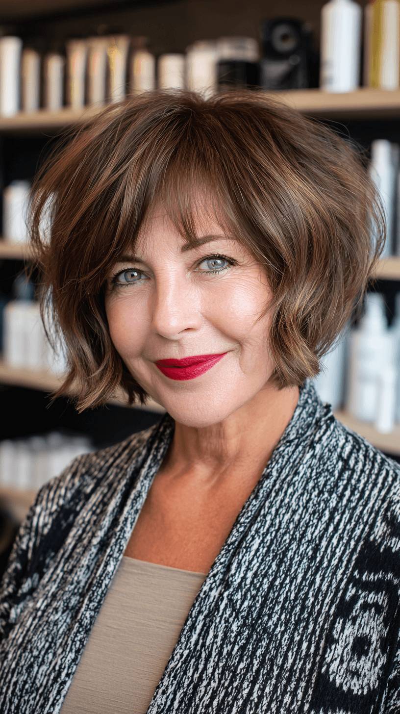Textured Wavy Bob with Wispy Bangs