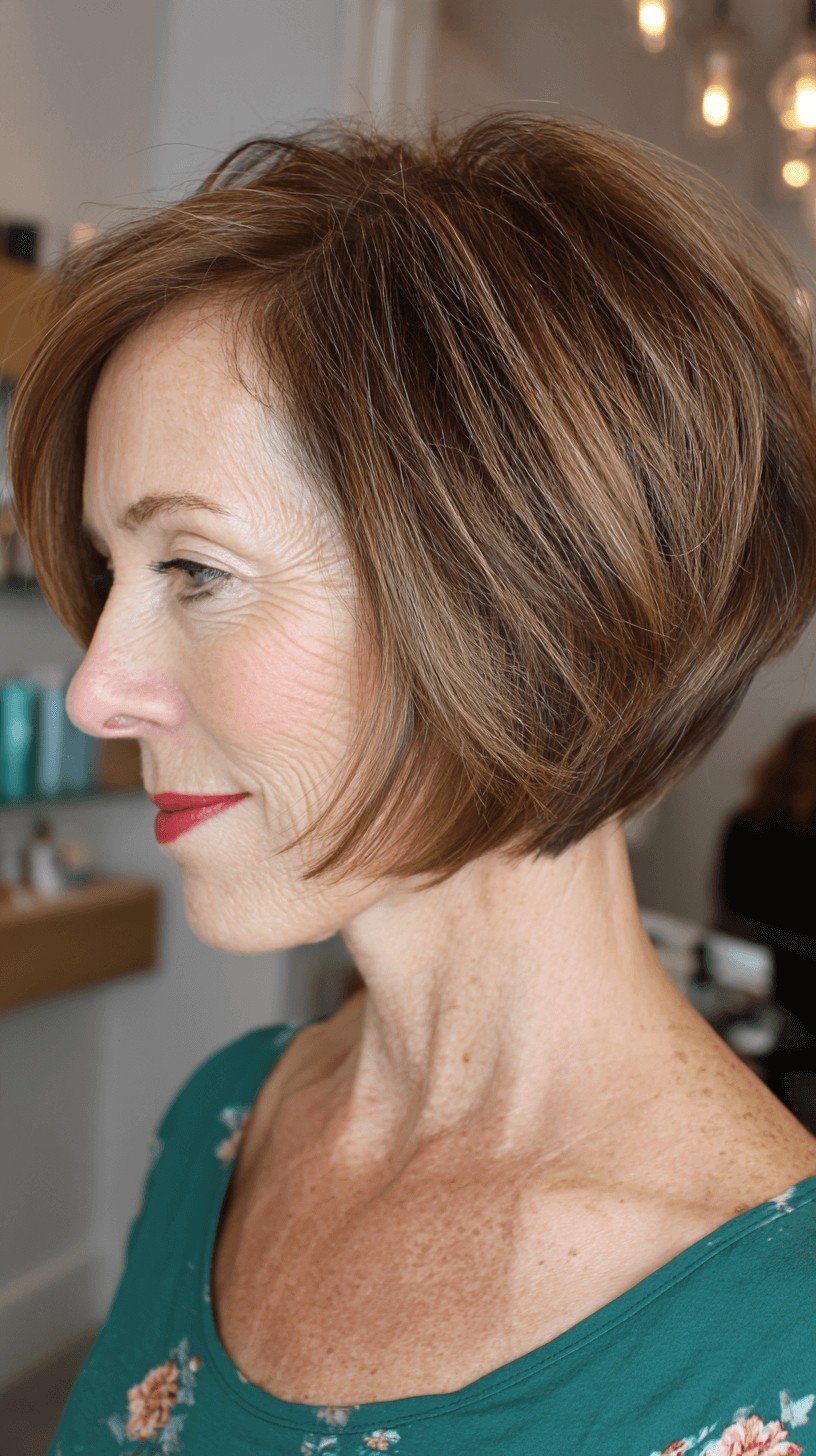 Warm Chestnut Stacked Bob with Soft Layers