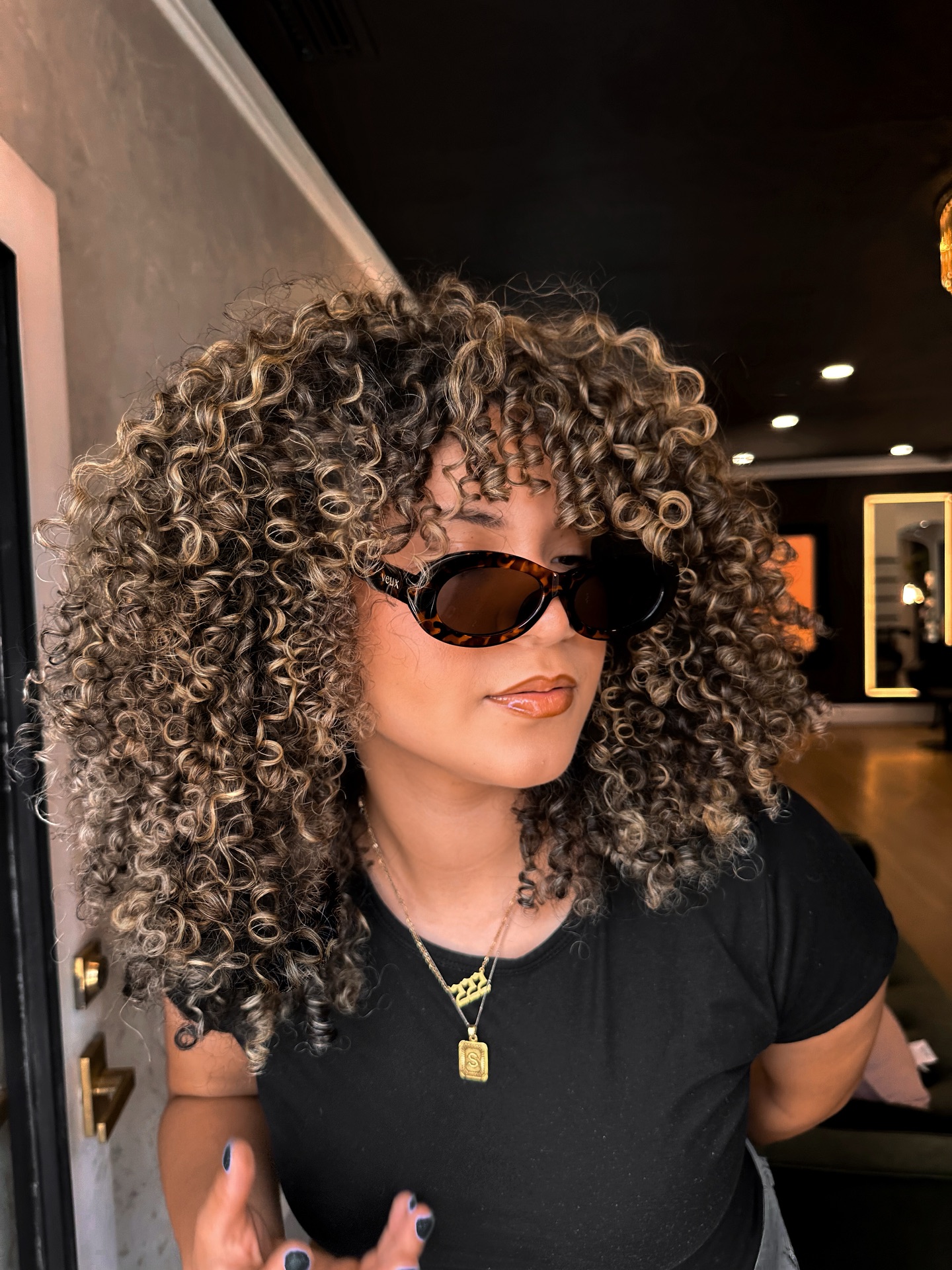 Chic Curly Cut with Defined Layers and Rich Highlights