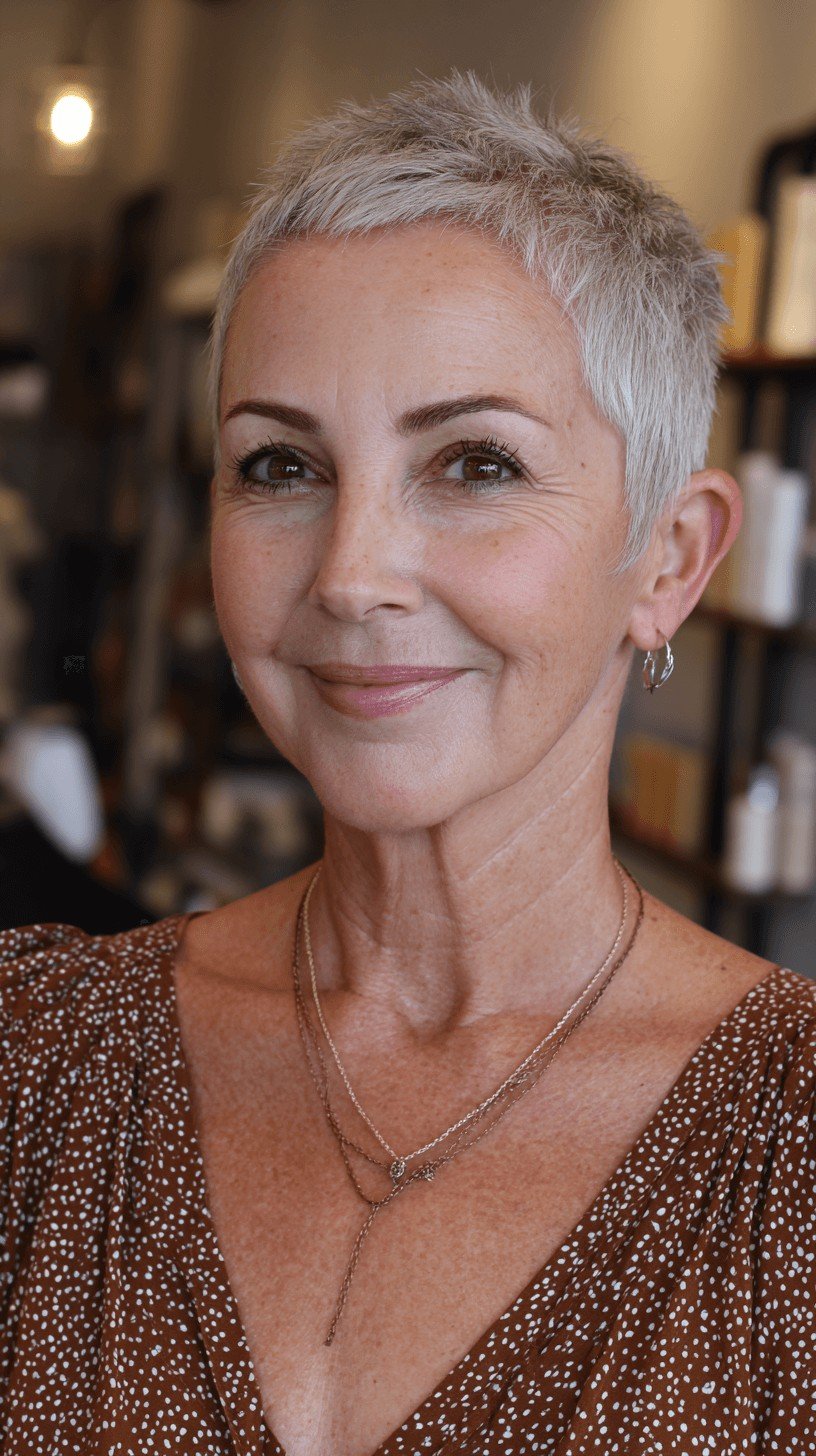 Chic Textured Silver Pixie Cut with Defined Layers