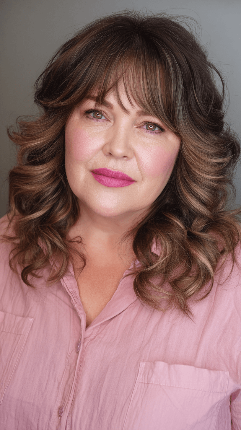 Dynamic Textured Curls with Soft Bangs