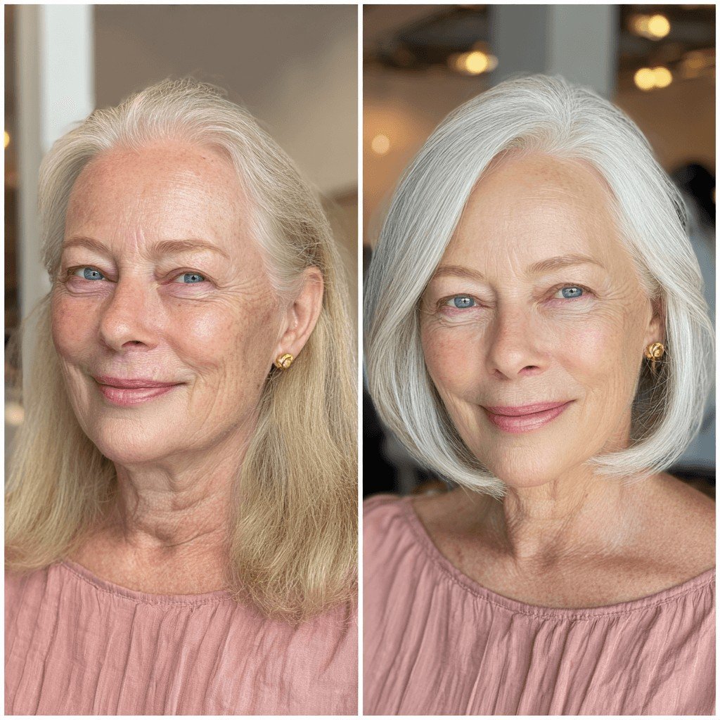 Elegant Silver Blunt Bob with Soft Edges