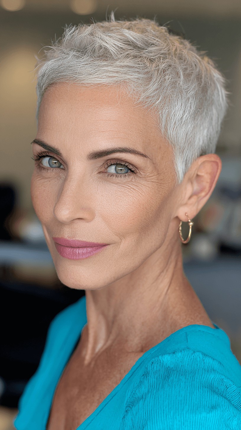 Modern Short Silver Pixie with Textured Layers