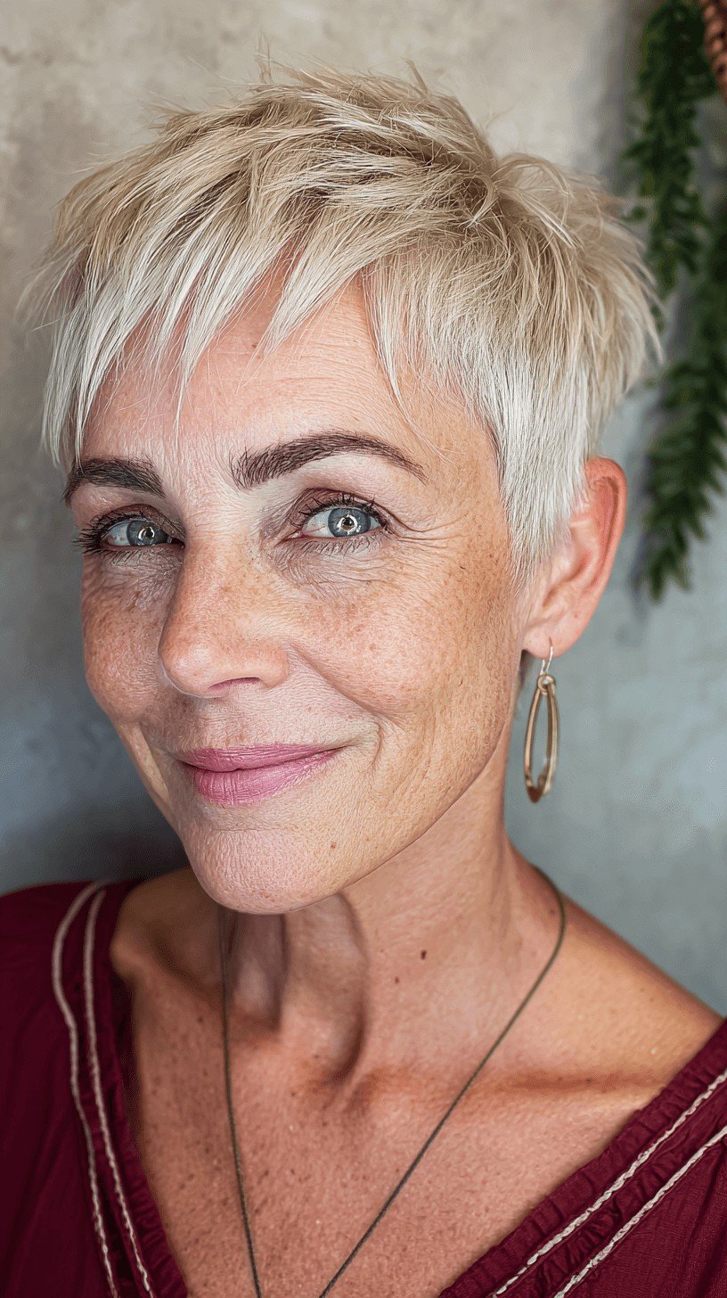 Modern Textured Platinum Pixie with Soft Fringe