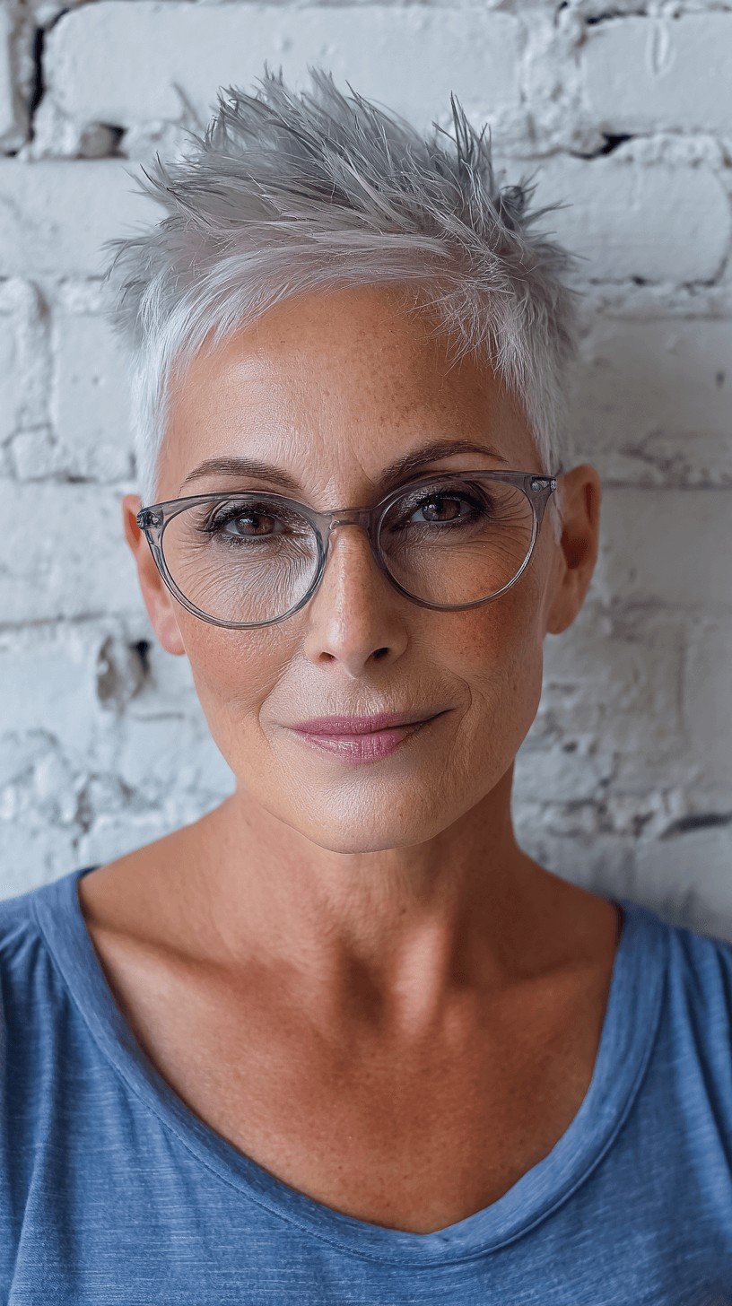 Modern Textured Silver Pixie Cut with Playful Volume