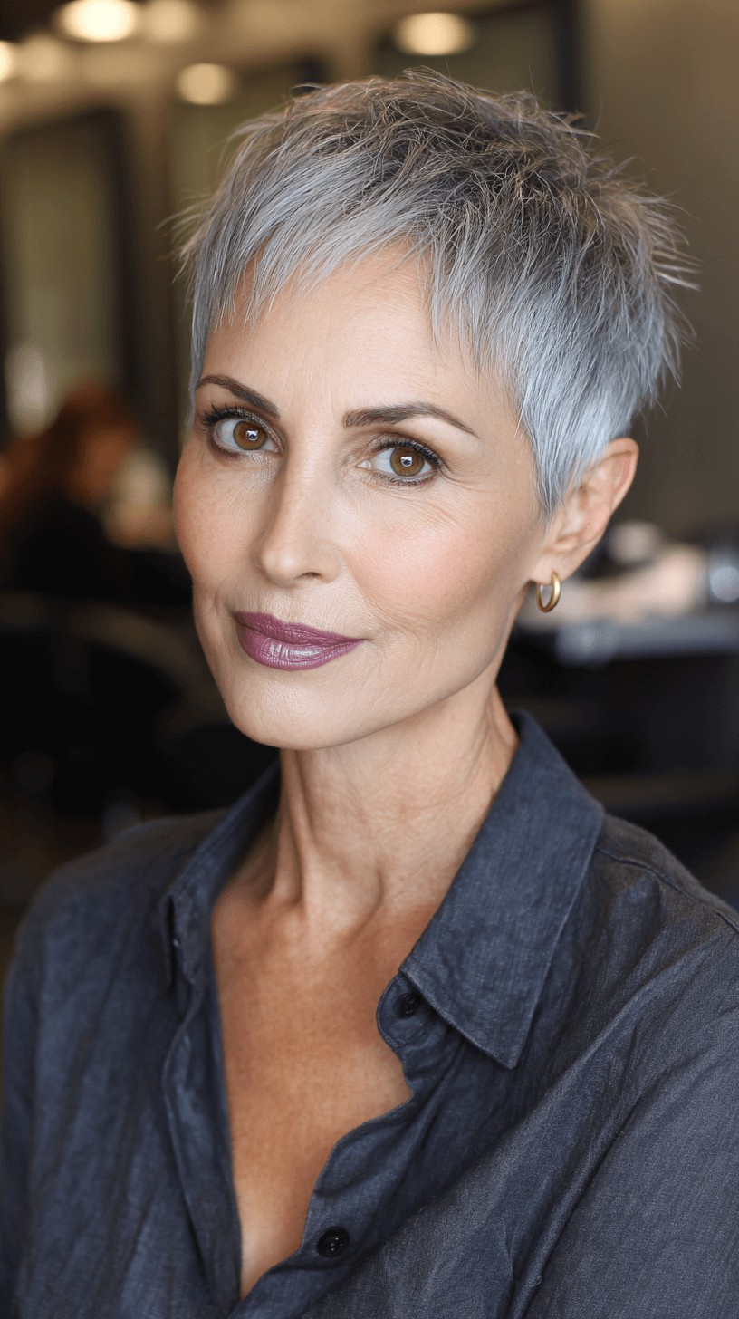 Modern Textured Silver Pixie with Defined Edges