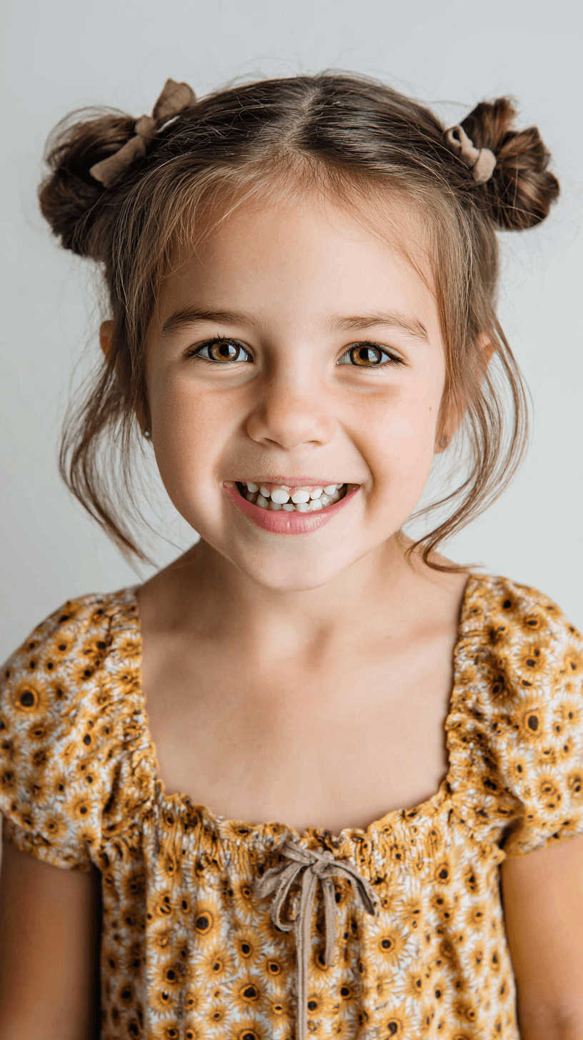Playful Double Bun Hairstyle with Loose Strands