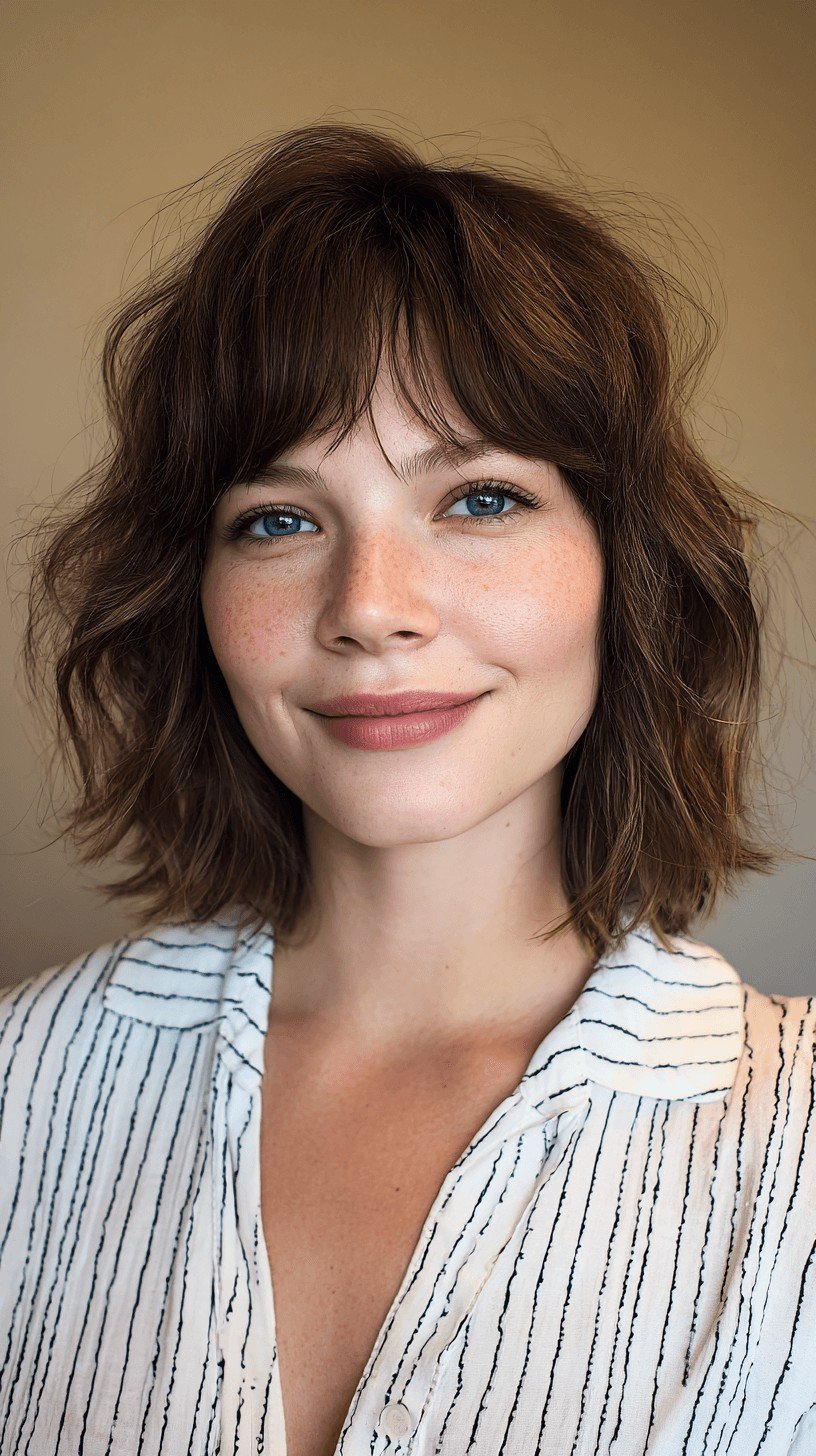 Playful Textured Bob with Soft Curtain Bangs