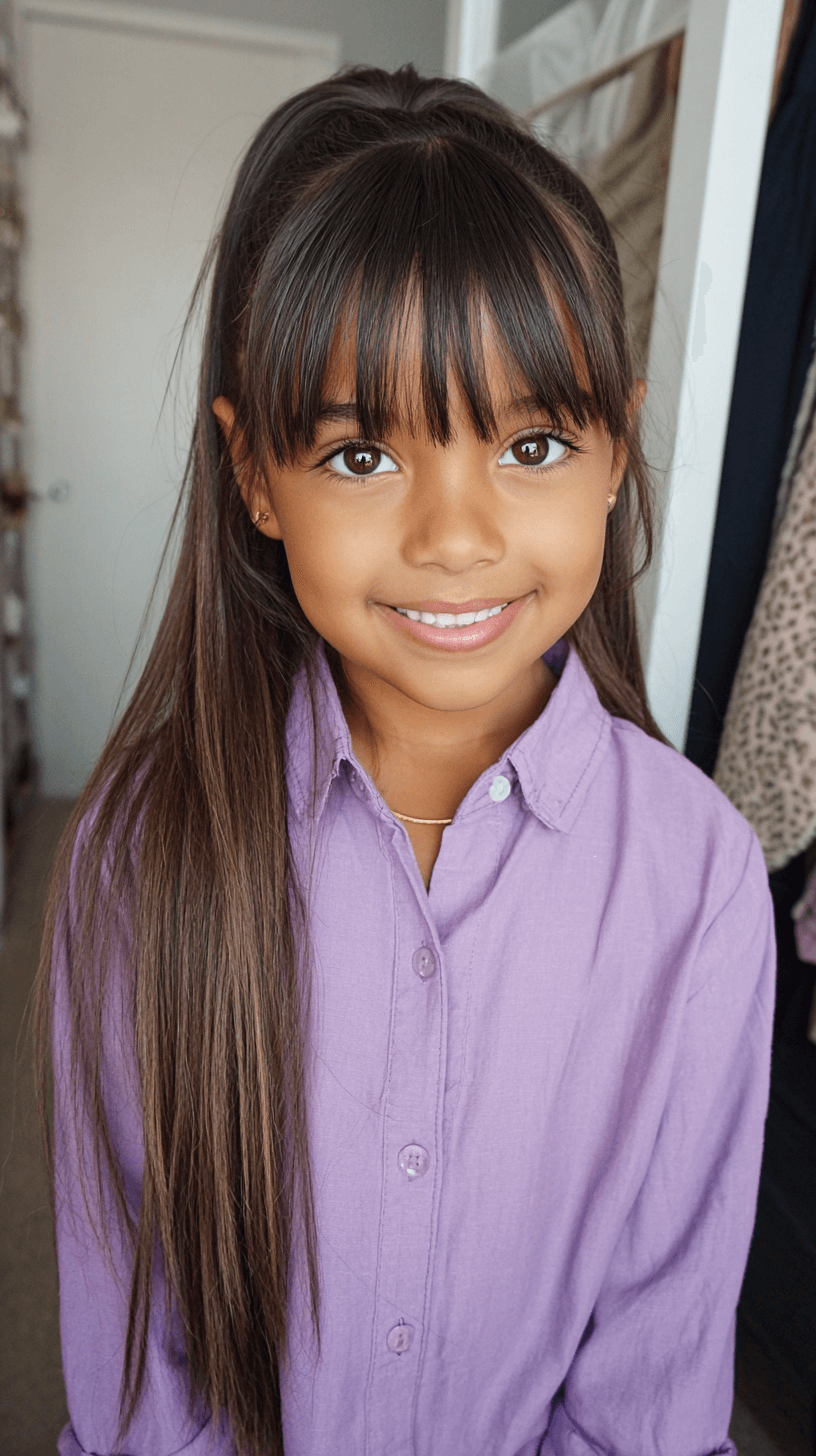 Sleek Long Straight Hair with Blunt Bangs