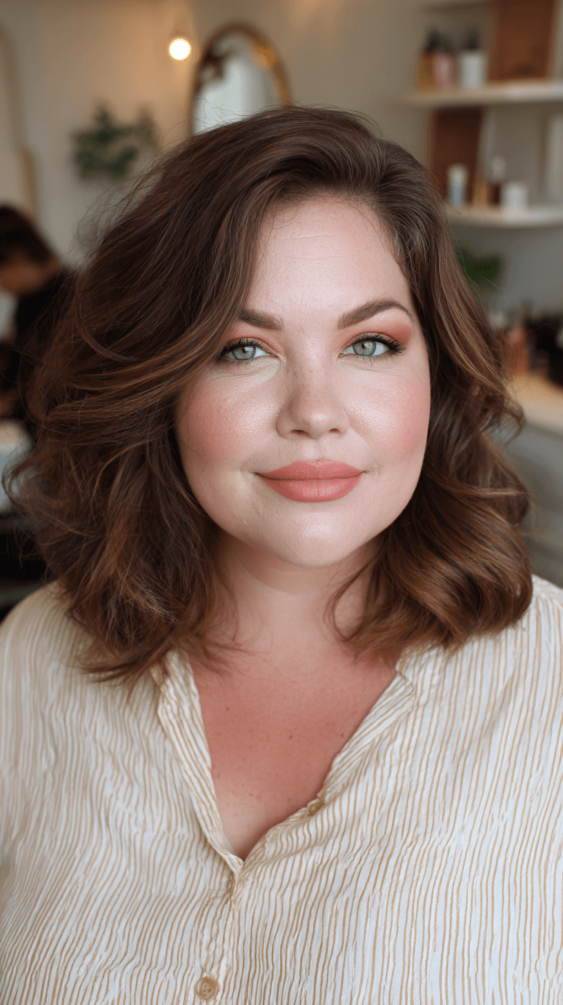 Softly Curled Mid-Length Layers with Subtle Volume