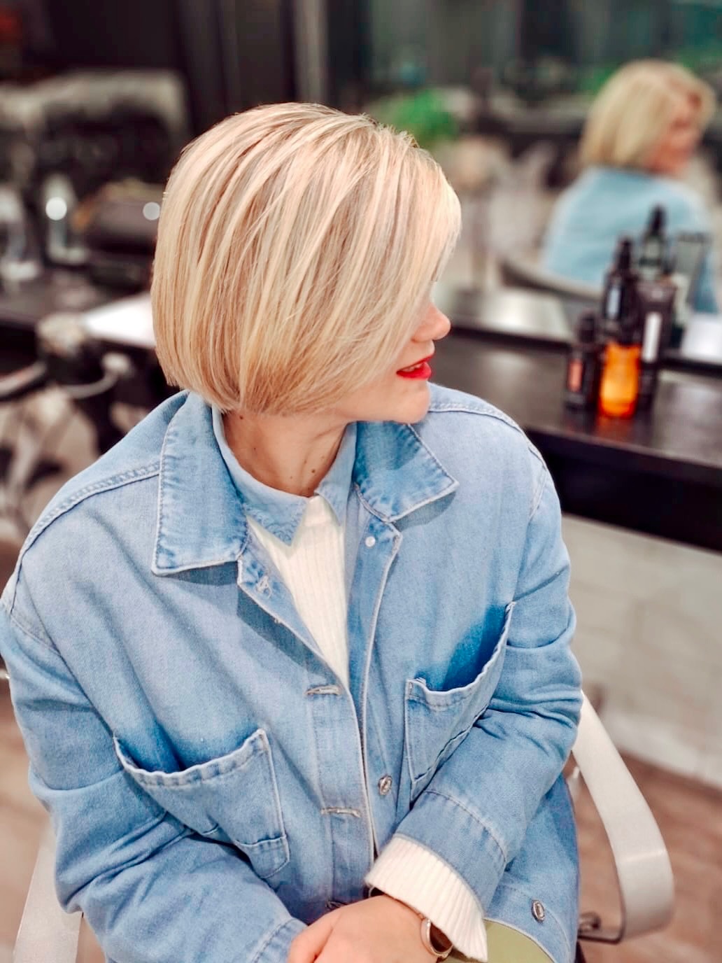 Stylish Angular Bob with Soft Blonde Highlights