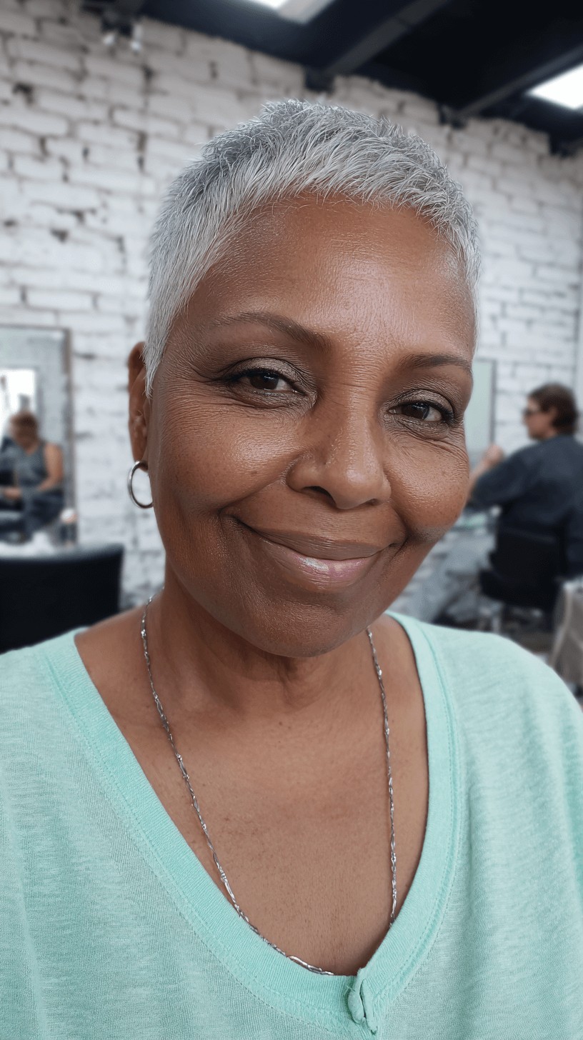 Stylish Short Silver Pixie Cut with Textured Finish