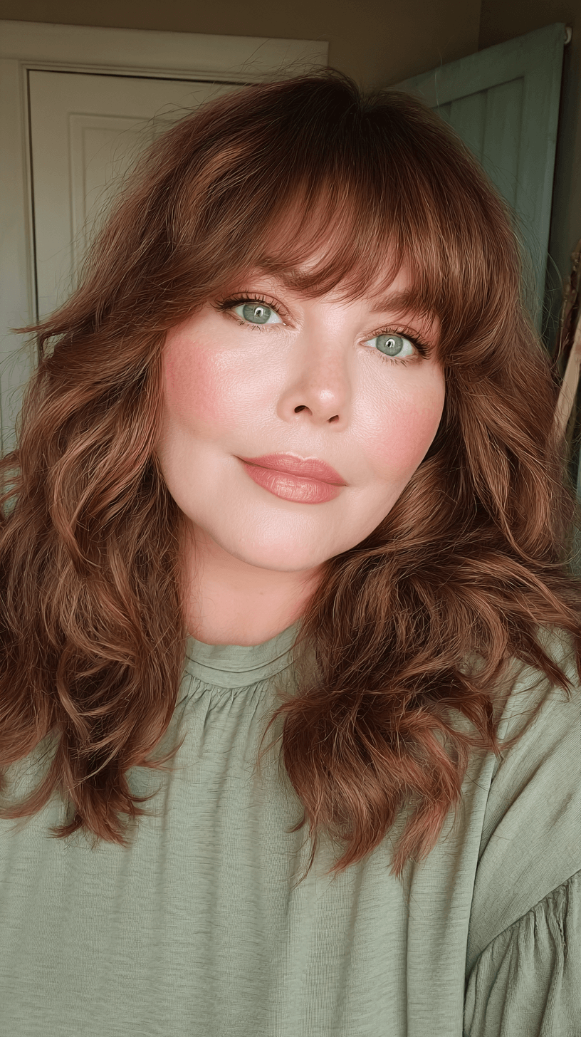 Textured Mid-Length Waves with Soft Bangs