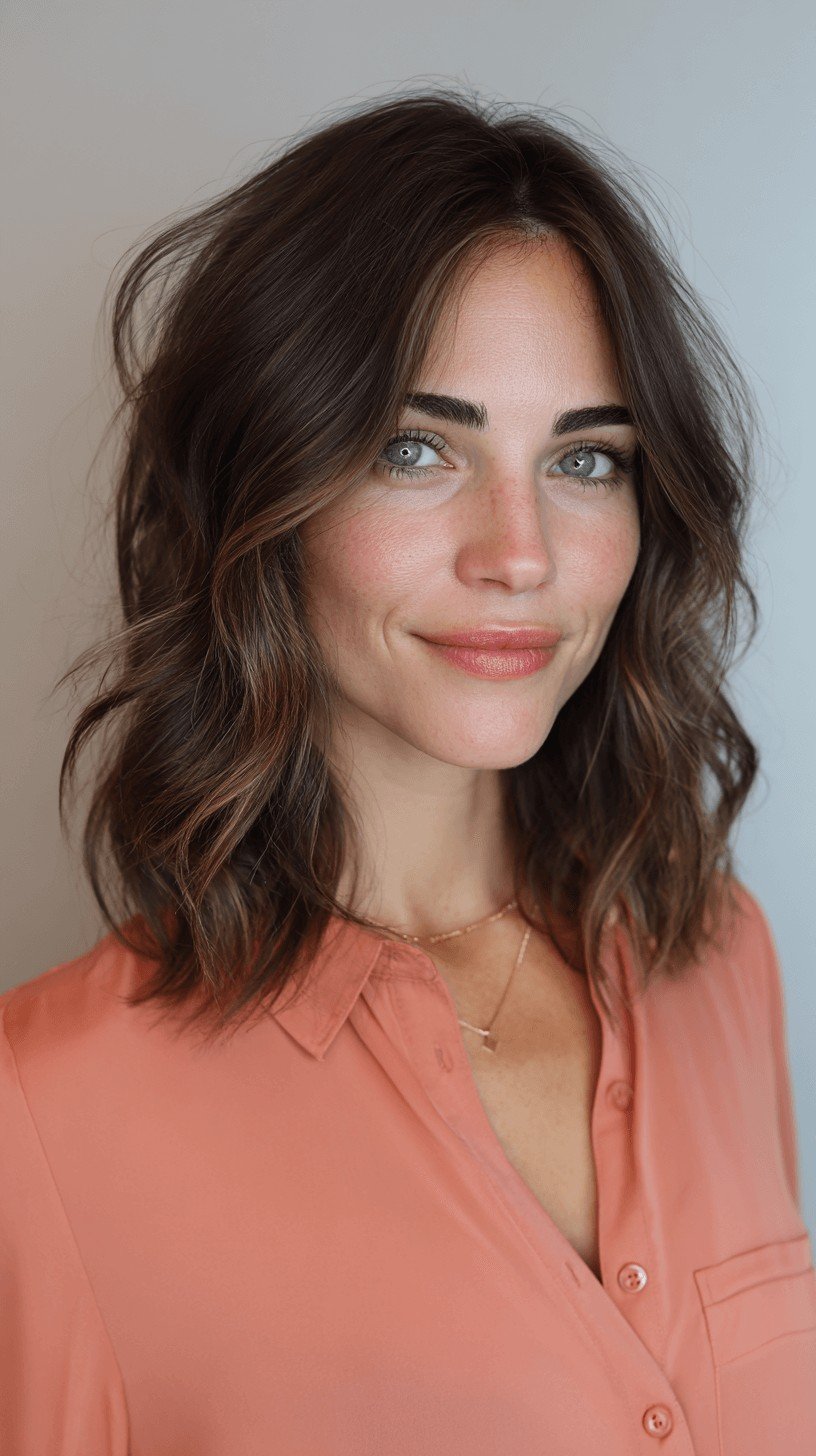 Textured Mid-Length Waves with Subtle Balayage