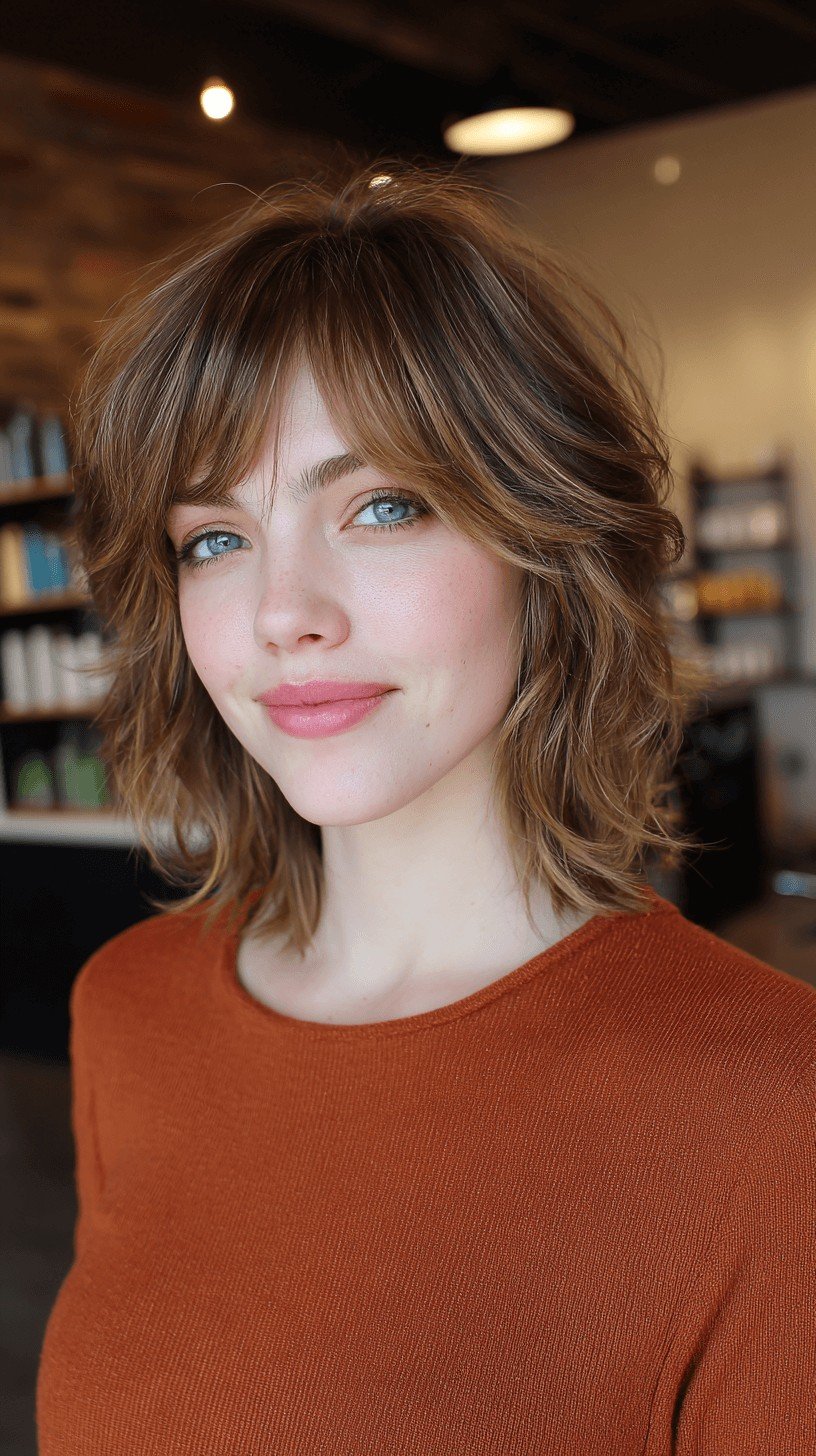 Textured Shoulder-Length Cut with Soft Bangs