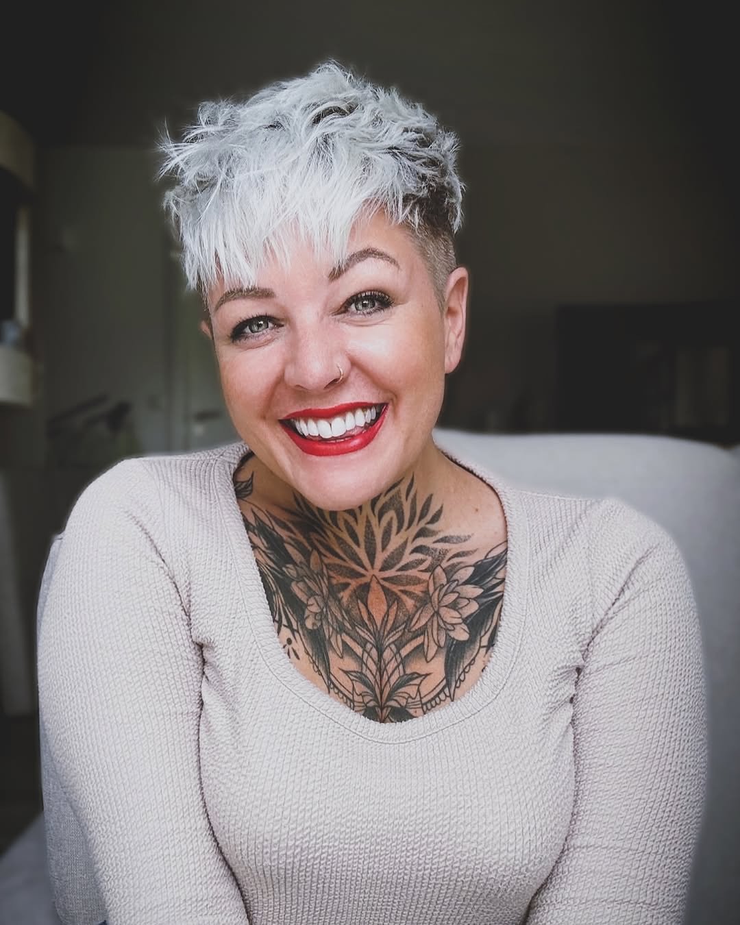 Textured Silver Pixie Cut with Subtle Undercut